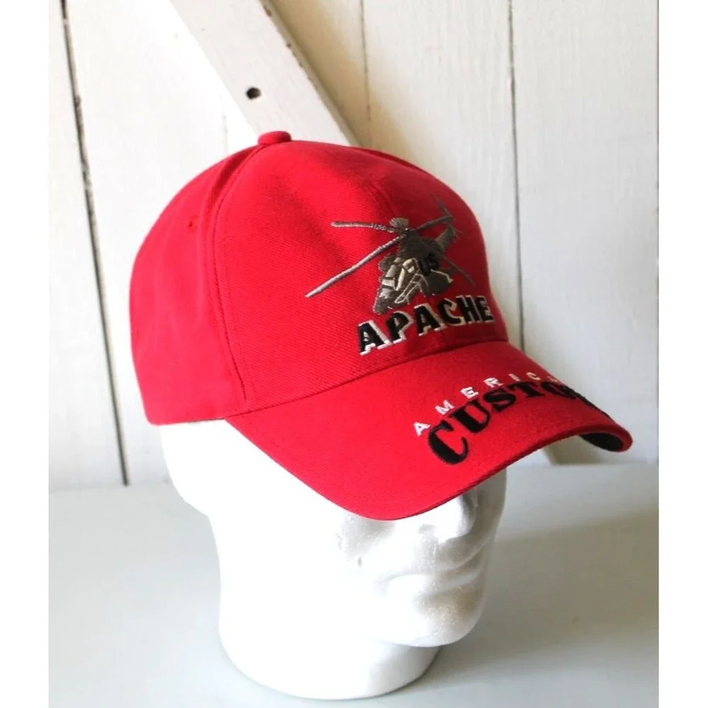 American Custom Embroidered US Army Apache Helicopter Hat One Size Red